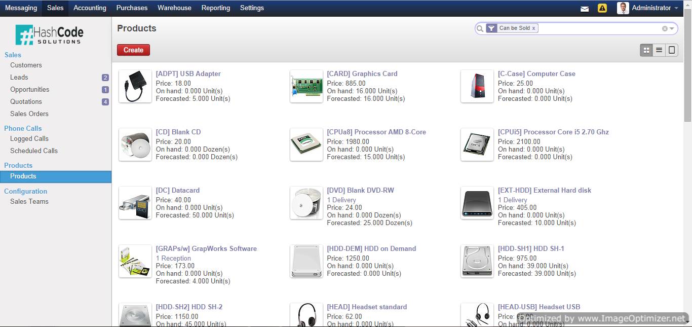 Products in Odoo