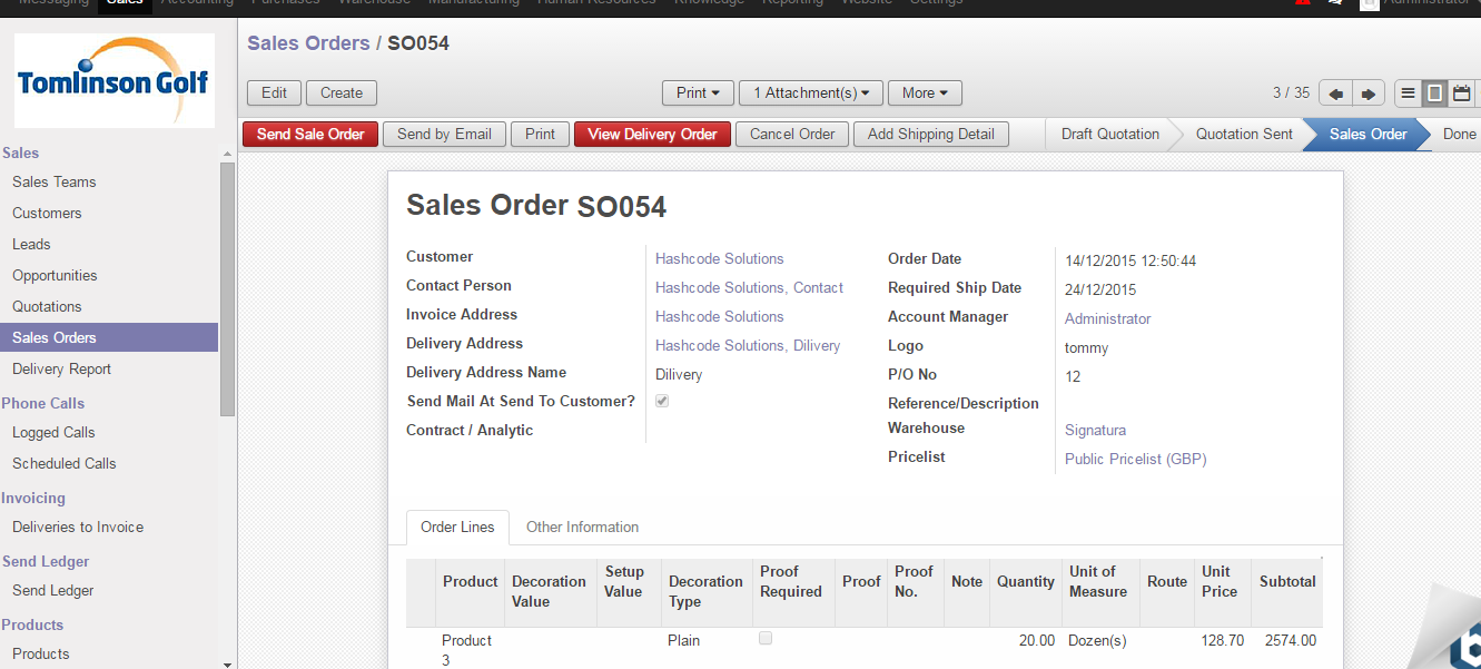 Sales Order in Odoo